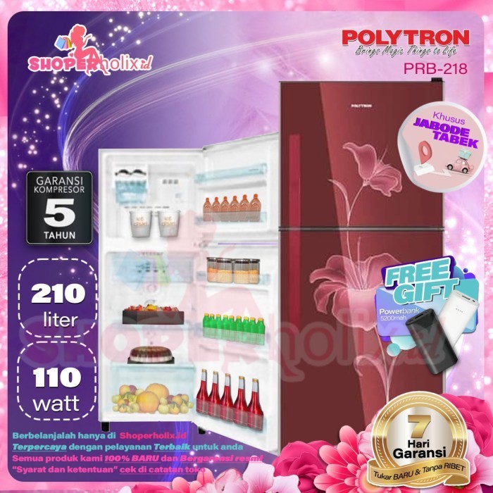 [Baru] Kulkas Polytron 2Pintu No Frost Prb-218 Red Garansi Resmi Terbaru
