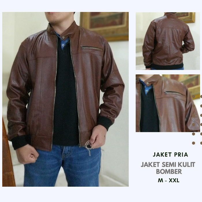 JAKET SEMI KULIT BOMBER - JAKET BOMBER KULIT - JAKET BIKERS PRIA