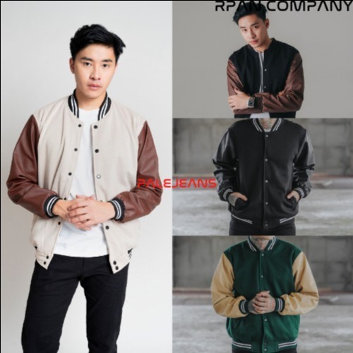 VARSITY JACKET PRIA / JAKET VARSITY LEATHER / JAKET KOMBINASI KULIT.
