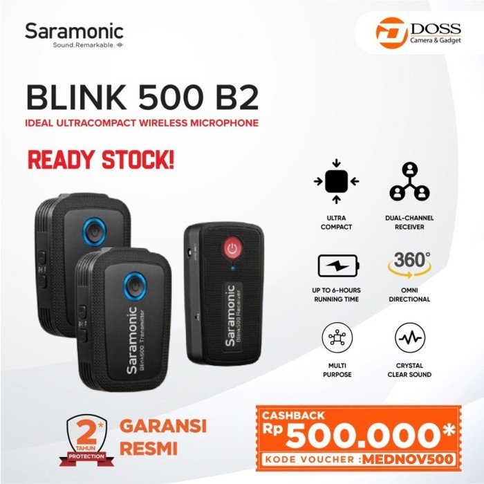 Saramonic Blink 500 B2 Tx+Tx+Rx Wireless Omni Lavarier Mic Termurah