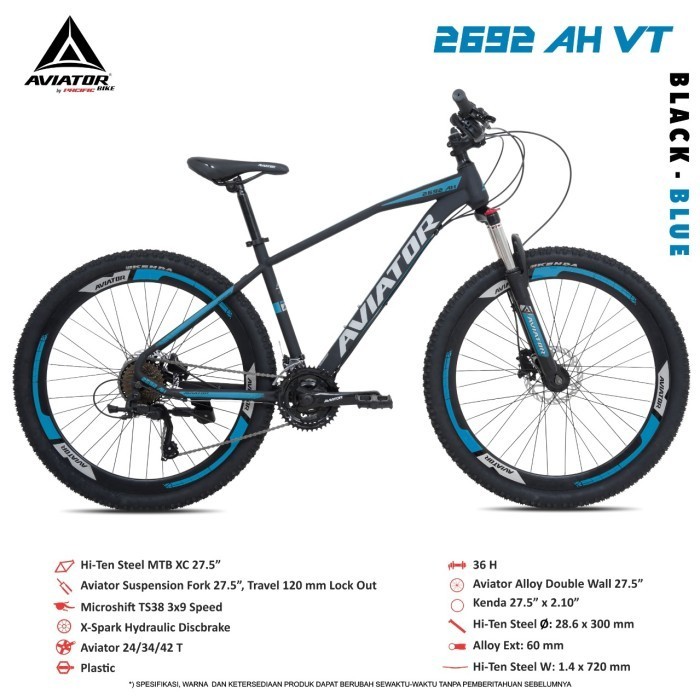 Terbaru Sepeda Gunung Mtb 27.5 Inch Aviator 2692 Ah Vt Rem Hydraulic 3X9 Speed Promo Terlaris