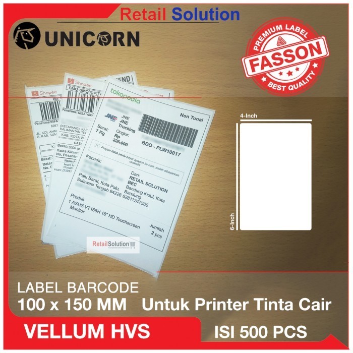 

Stiker Label Resi Alamat Hvs Vellum - Size A6 100X150 Printer Tinta