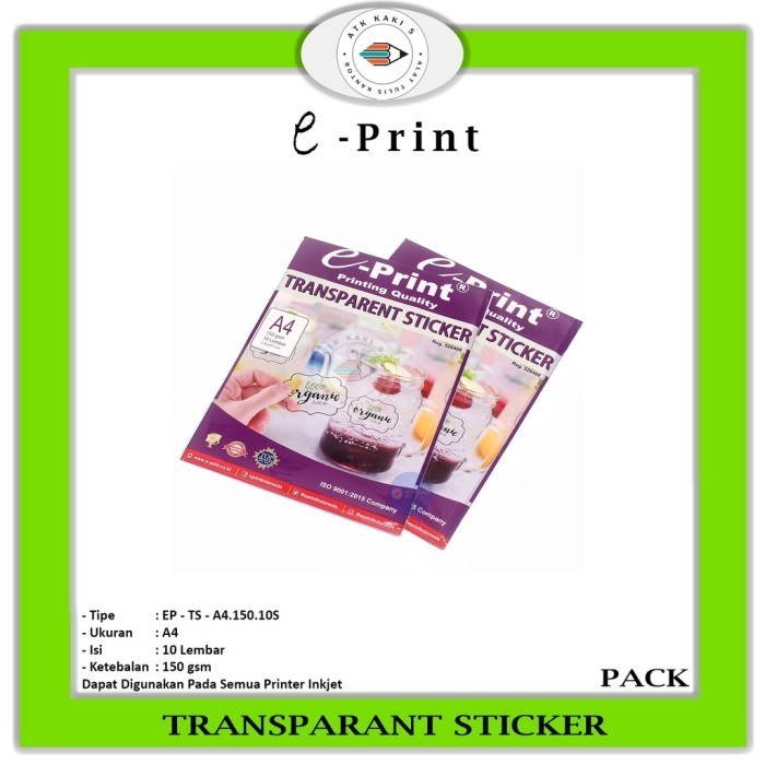 

Eprint - Tranparant Sticker A4 150Gsm - 10S
