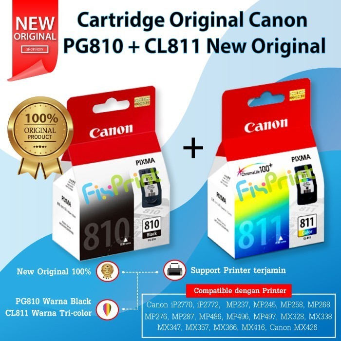 Set Cartridge Canon Pg-810 & Cl-811 Original Tinta Printer Mp287 Mx366 Best