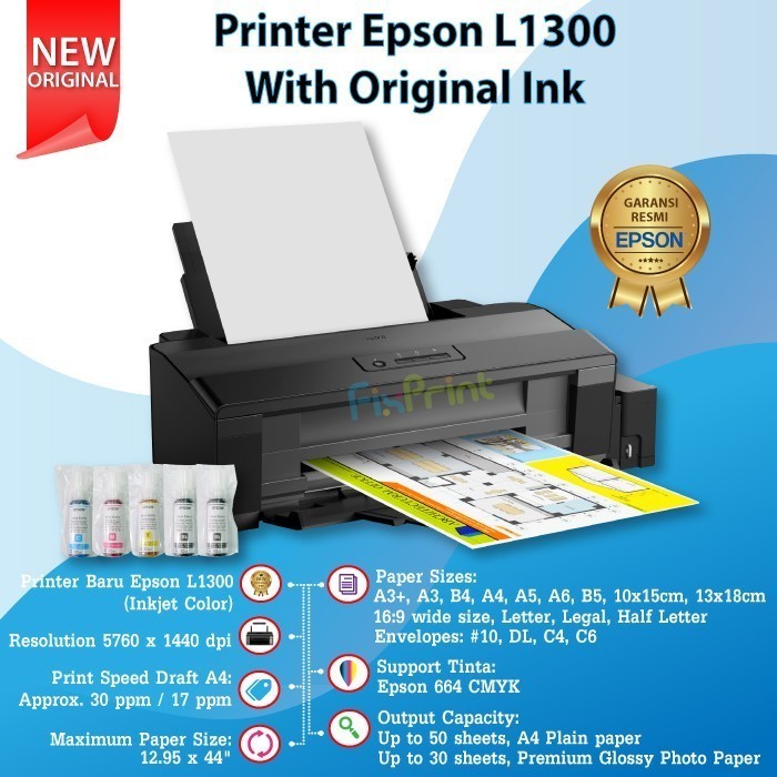 Printer Epsn L1300 L 1300 Inktank Tabung Printer 5 Warna A3+ A3 Best