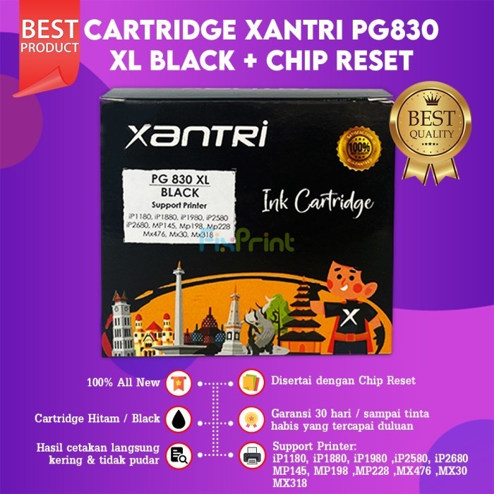 Cartridge Compatible Xantri Pg830 Xl Black + Chip Reset Ip1980 Ip2580 Best