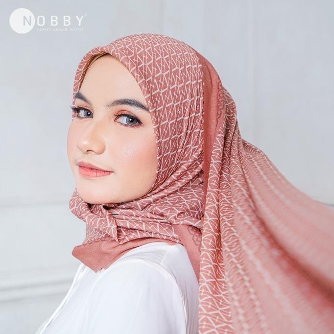 New Nobby - Elma Scarf Hijab Motif Segi Empat Laset Cut Premium Stok Terbatas