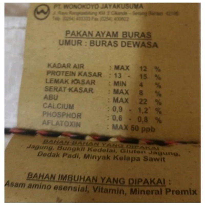 Pakan Ayam Buras Dewasa Wonokoyo Pakan Ternak Idaman