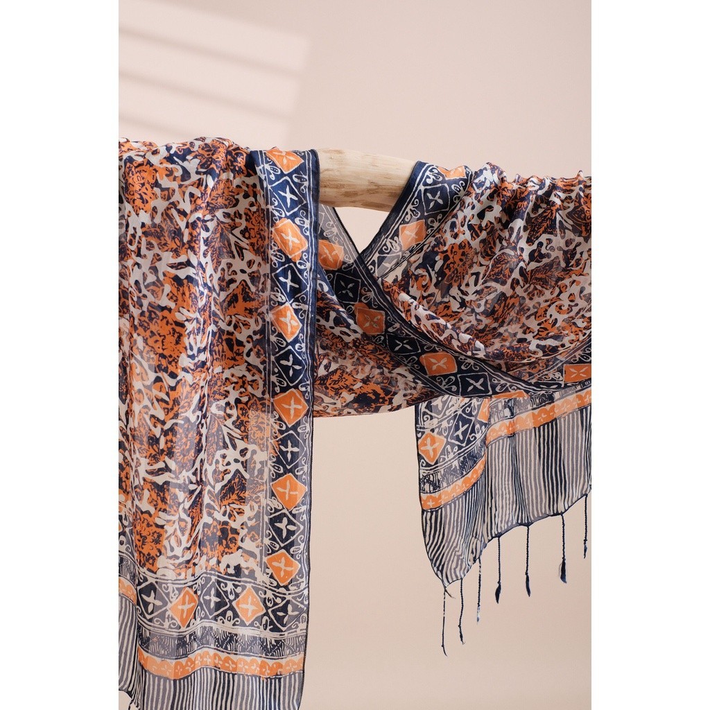 Batik Ratu - Syal Batik Sutra Blue Orange
