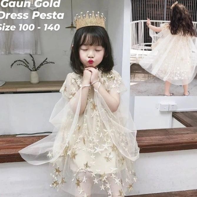 100-140 GAUN GOLD DRESS PESTA ANAK PEREMPUAN