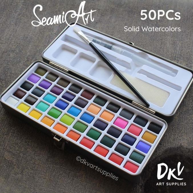 

Seamiart 50 Warna Colors Solid Watercolor Cat Air Tin Box Set