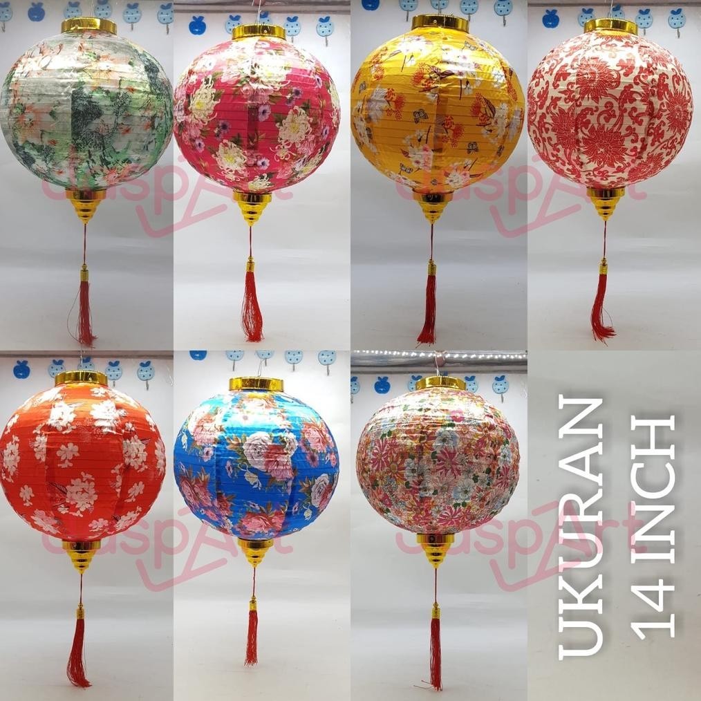 CR - LAMPION IMLEK Lampion bulat motif bunga bahan satin premium dekorasi imlek sangjit TERLARIS