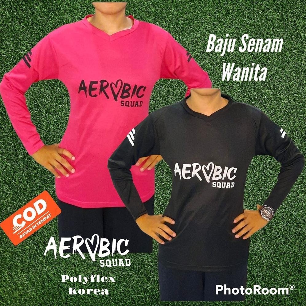 Baju Olahraga Wanita Lengan Panjang Kaos Atasan Senam Fitness Aerobic Gym Voli