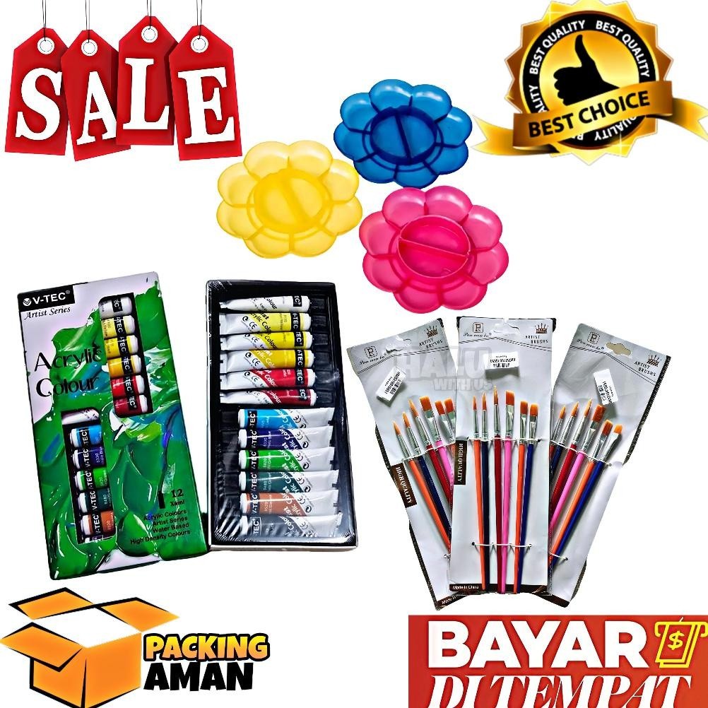 

Hemat (BISA COD) PROMO 1 Set 3 In 1 Cat Akrilik Cat Acrylic Palet Kuas Set Melukis Lengkap / Kuas Cat Palet Original