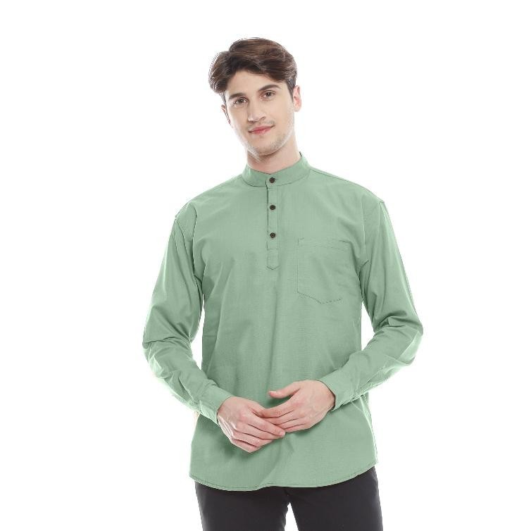 Kemeja Koko Sage Green | Kemeja Koko Pria Lengan Panjang | Koko Pria Dewasa Slimfit