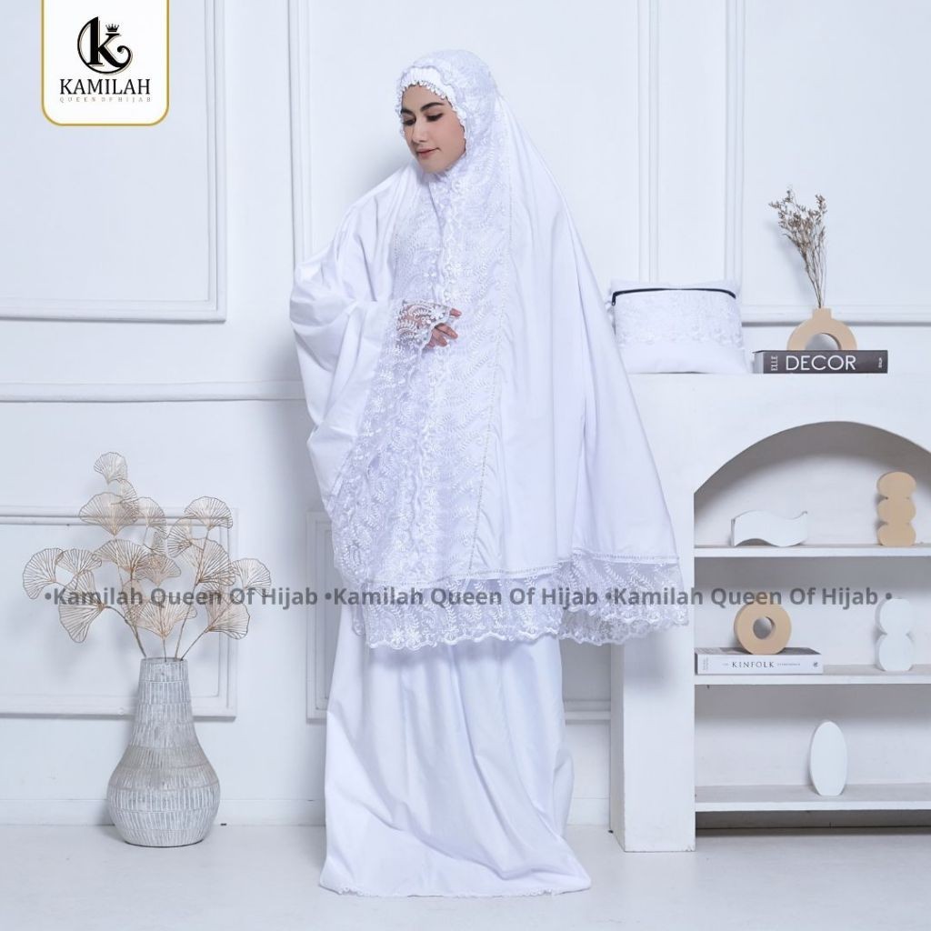 [SYAR'I MINERV] Kamilah - Mukena Dewasa Putih Umroh Haji Sabrina Renda Mewah Jumbo