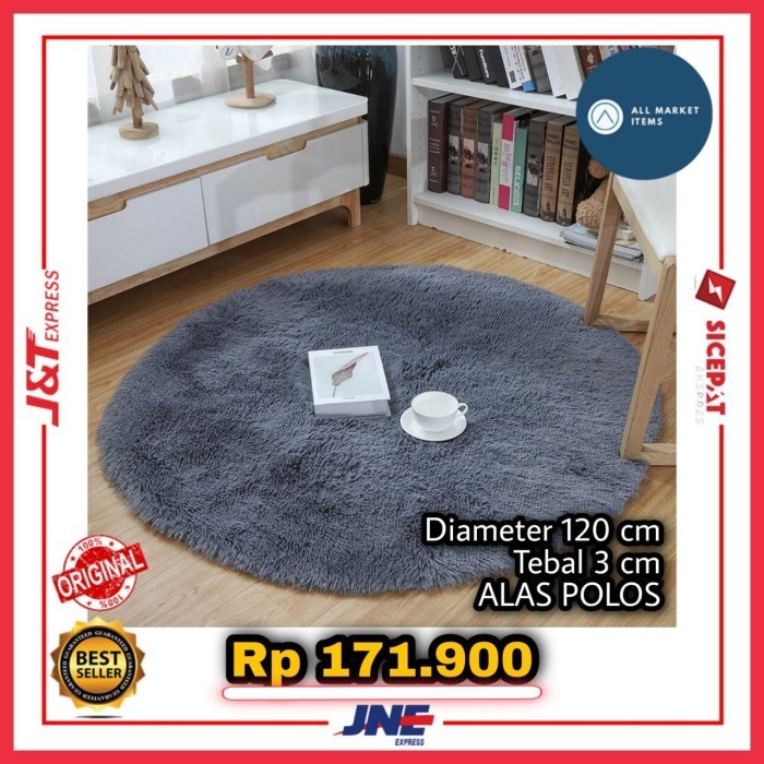 Konfli Karpet Bulat Bulu Rasfur Diameter 120 Cm Tebal 3.5 Cm Alas Polos