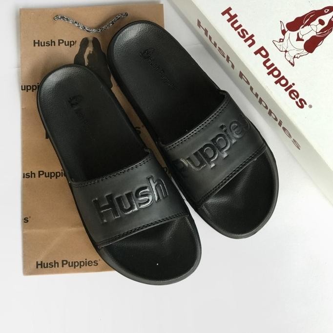Sandal Hush Puppies Pria Terbaru Full Black Big Text
