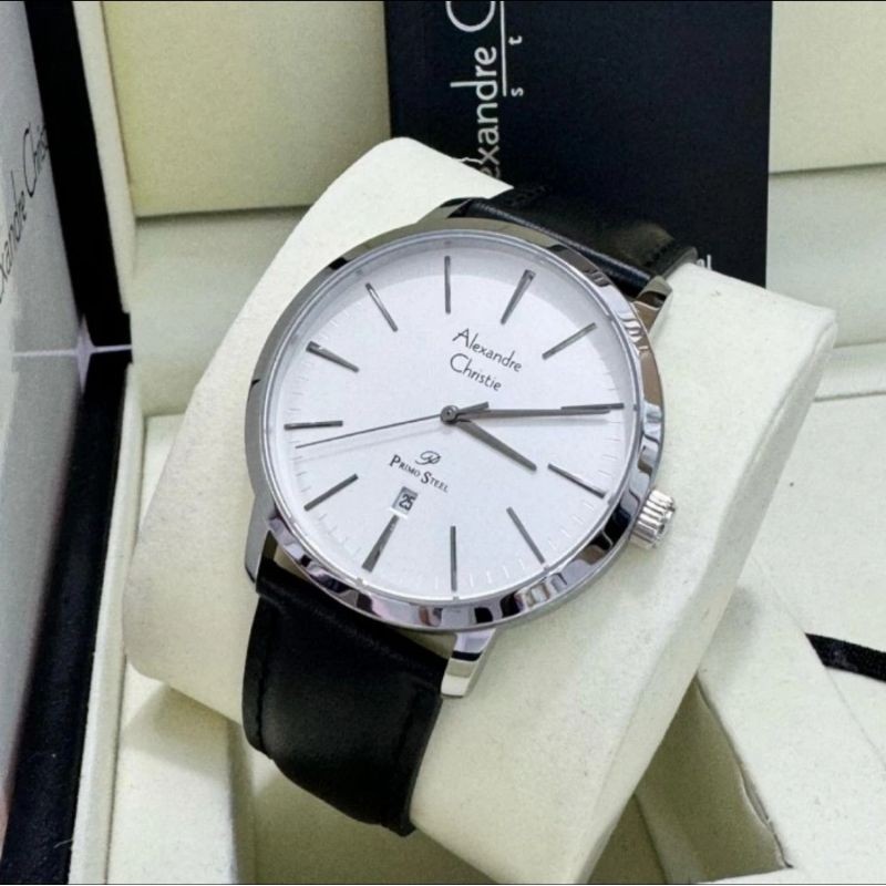 jam tangan pria original ALEXANDRE CHRISTIE AC1028MD LEATHER STRAP
