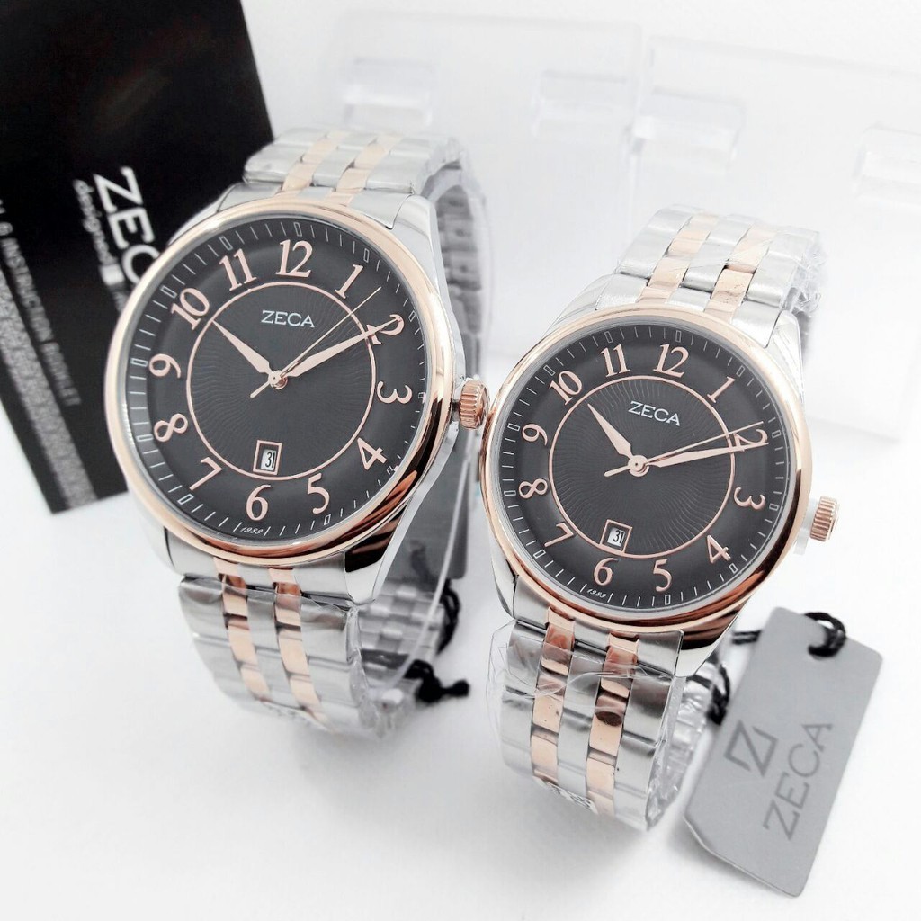 Zeca Jam Tangan Formal Couple Murah 3003 Silver Rose Gold Black - All Stainless - Quartz - Original