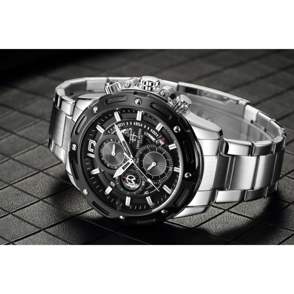 Evans Jayden Chronograph 9494 Jam Tangan Formal Pria Murah Anti Air - All Stainless - Quartz Analog