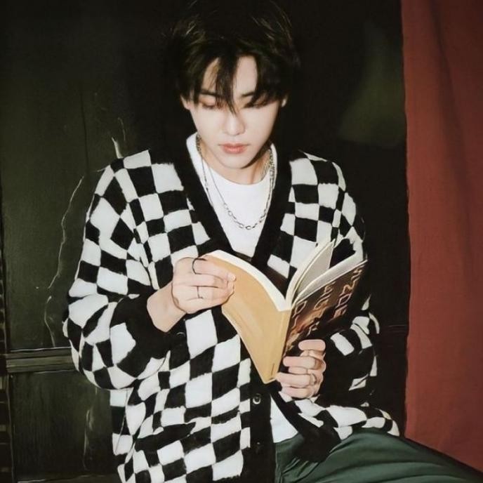 Cardigan korea Jaemin NCT rajut unisex pria wanita checkered style