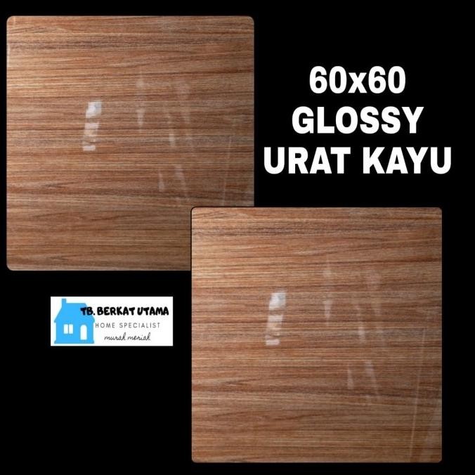 Granit Lantai 60X60 Glossy Coklat Urat Kayu