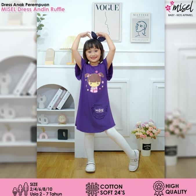 Model baru - kaos tunic anak perempuan Midi Dress Misel Anak perempuan 2 - 7 Tahun