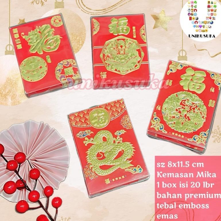 

Diskon Besar [Unikusuka] Angpao Premium Naga Tebal Fuk 2024 Kemasan Box Mika Medium 20 Lembar Emboss Emas Tebal Hongbao Angpao Imlek Sale