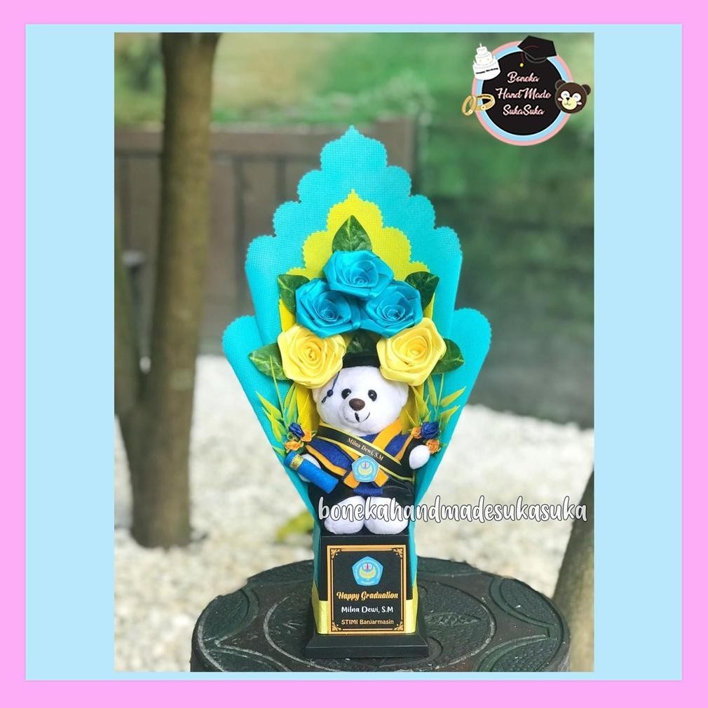 Bisa Cod (1 Hari Jadi ) Buket Bunga Boneka Beruang Wisuda Murah Free Nama Wisudawan + Logo Universit