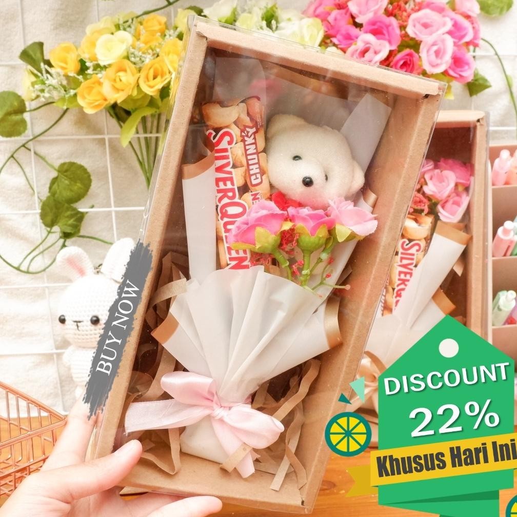 Big Sale Buket Bunga Coklat Dan Boneka Beruang Free Card Box Hadiah Sweet Flower Box / Mini Bouquet 