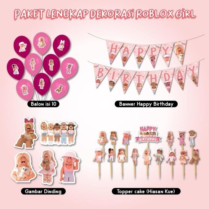 DEKORASI ULTAH ROBLOX GIRL CEWE HBD HAPPY BIRTHDAY HIASAN BANNER BALON