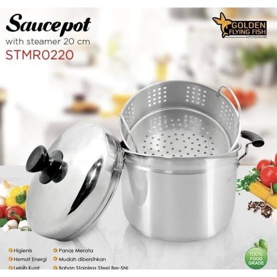 Panci + Steamer Stainless Steel 20Cm Golden Flying Fish