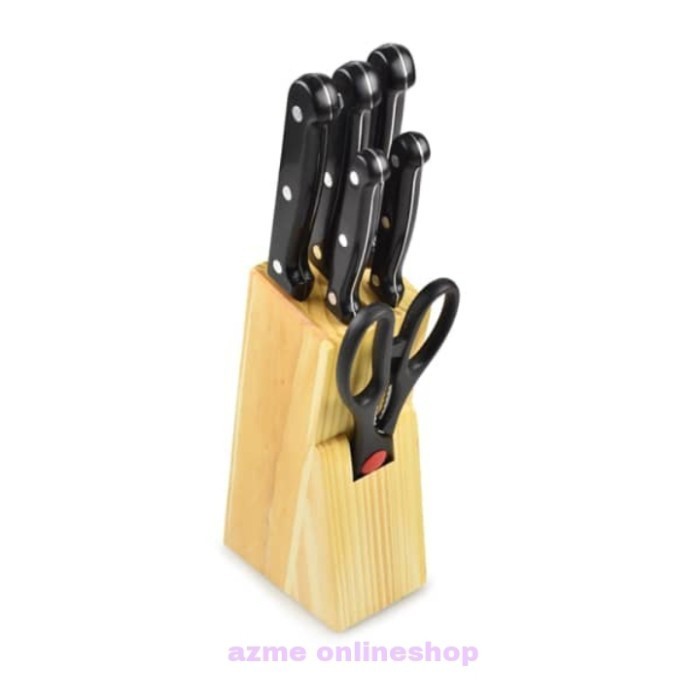 Terlaris Krischef Set 7 Pcs Pisau Dapur Stainless_Knife Block Set Of 7 Black Promo Terbaru