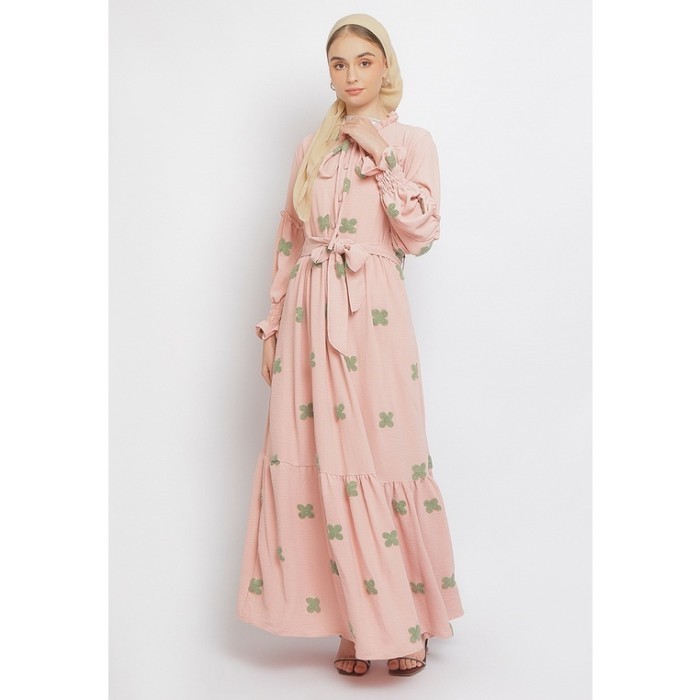 JUAL Puricia Gamis Size M Crinkle Pom-pom Busui Friendly Jumbo Maxi Dress