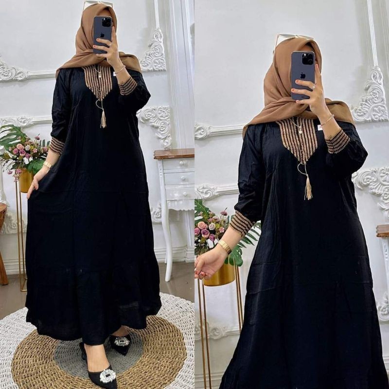 Gamis Wanita Terbaru 2024 Dewasa Abaya Baju Kaftan Gamiss Brokat Couple Dress Lebaran Bju Pengajian 
