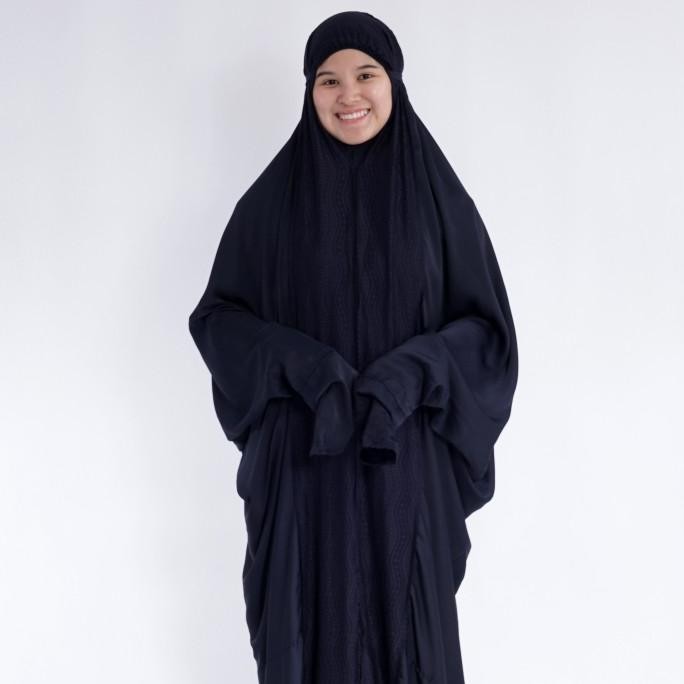 {POY} Mukena Zara Silk Terusan Alfauzi Hitam / Mukena Dewasa / Mukena Jumbo