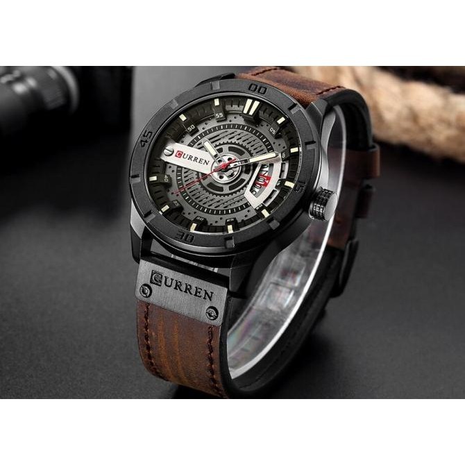 CURREN 8301 Jam Tangan Pria Analog Kulit casual Water Chrono Aktif