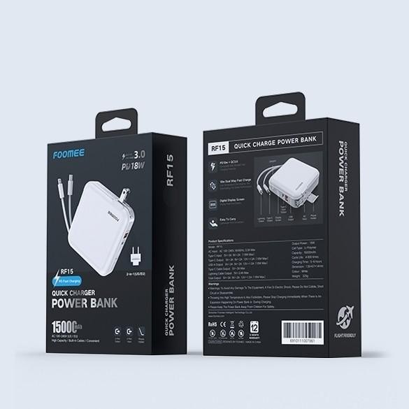 Powerbank 15000Mah Qc3.0+Pd18W Foomee Rf15 Digital Display Power Bank