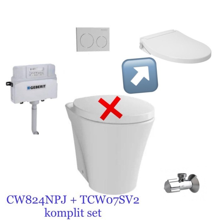 Kloset Duduk Toto Cw824Npj Dengan Eco Washer Tcw07Sv2 Komplit Set