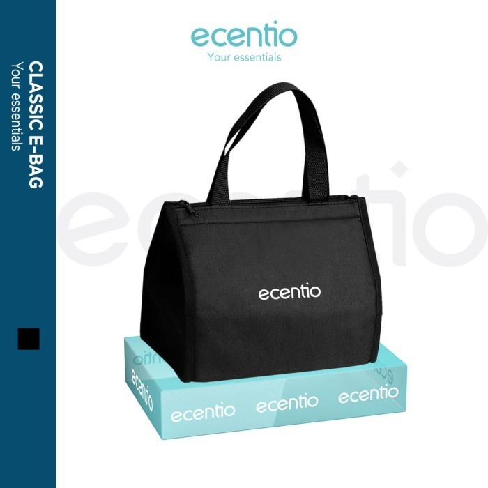 Ecentio Tas Tote Alumunium Foil Kecil Hitam/ Tas Makan Siang Portabel