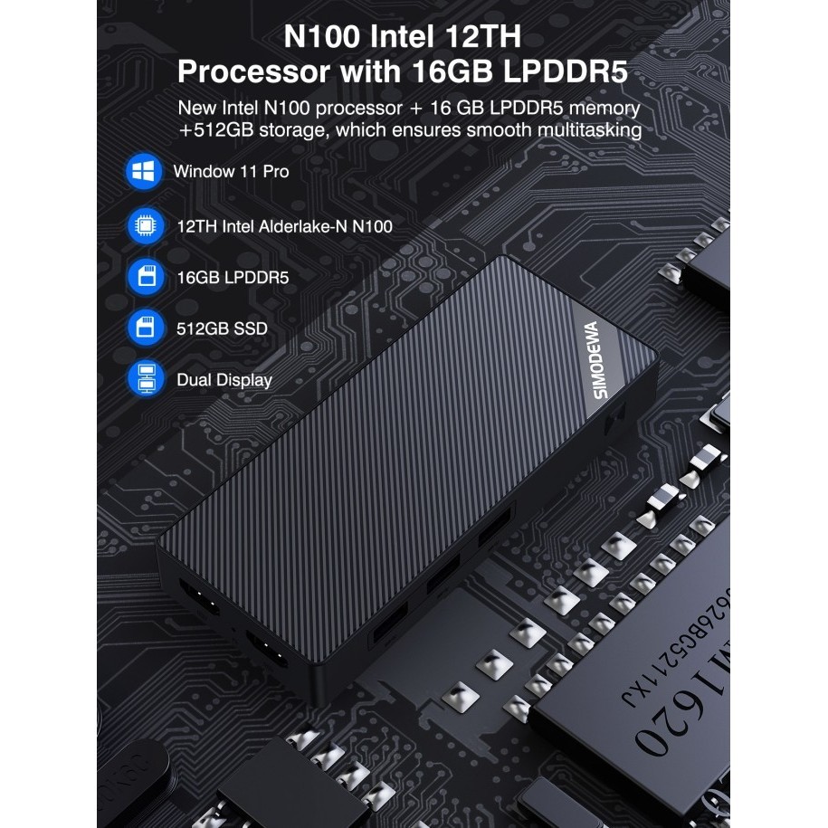 MiniPC Stick SIMODEWA S260 Intel N100 16/512GB SSD HDMI Windows 11 Pro