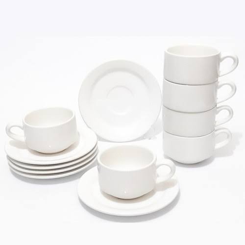 Cangkir Kopi Teh Tatak 6 Set Putih Polos Kerak Porselen Kopin Hotel