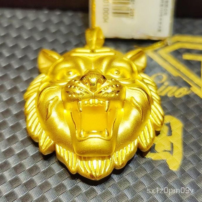 Liontin Kepala Harimau Pria dan Wanita, Liontin Harimau Emas Tembaga Padat Zodiak Merek Harimau