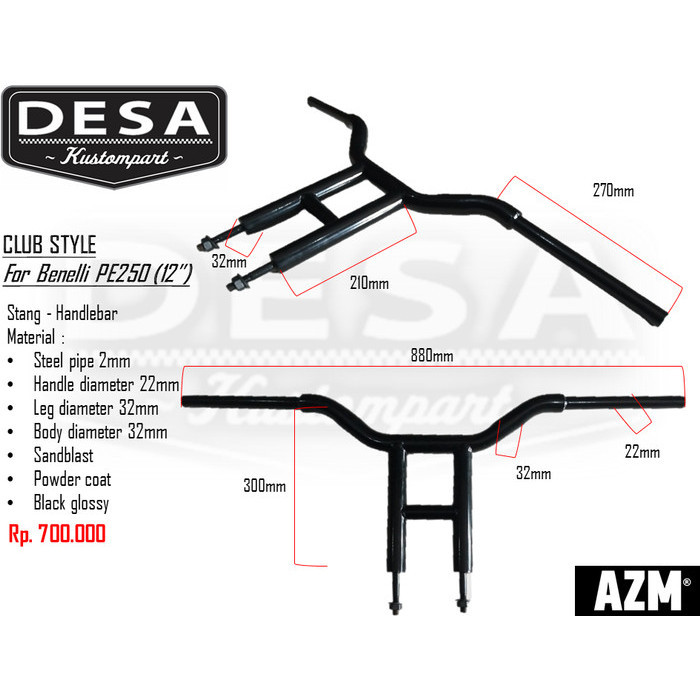 Terlaris Stang Custom Stang Benelli PE 250 Stang PE250 Club Style Clubstyle