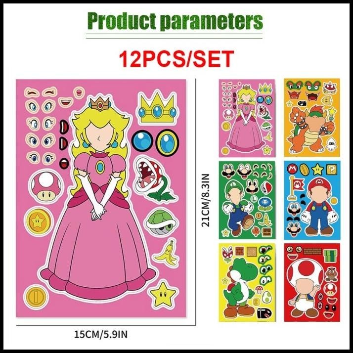 

BEST DEAL STIKER DIY SUPER MARIO BROS LUIGI YOSHI PRINCESS TOAD BOWSER 12PCS !!
