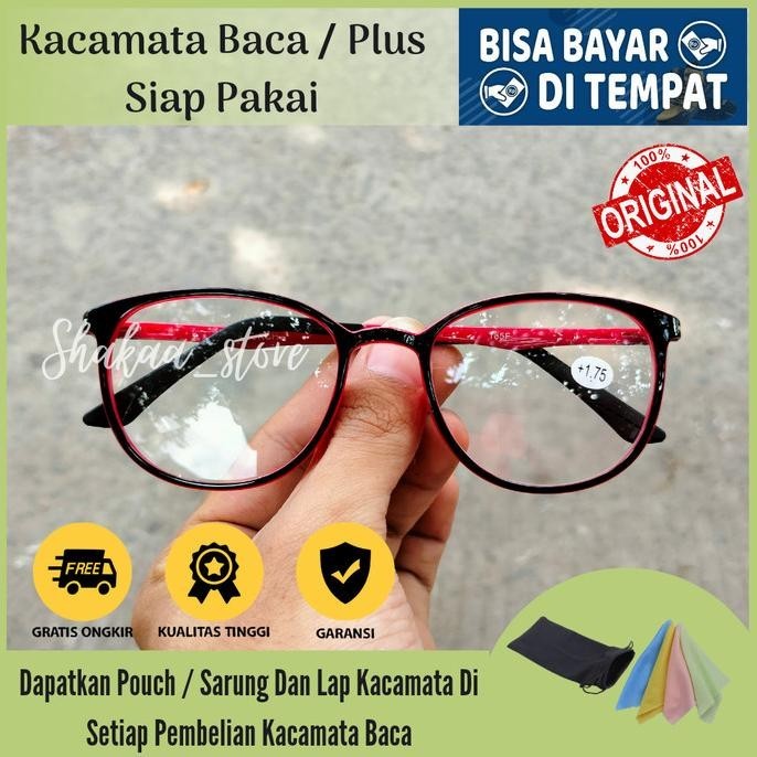 Update Kacamata Baca Plus Wanita Model Oval Frame Lentur Tipis cewek - hitam merah .,