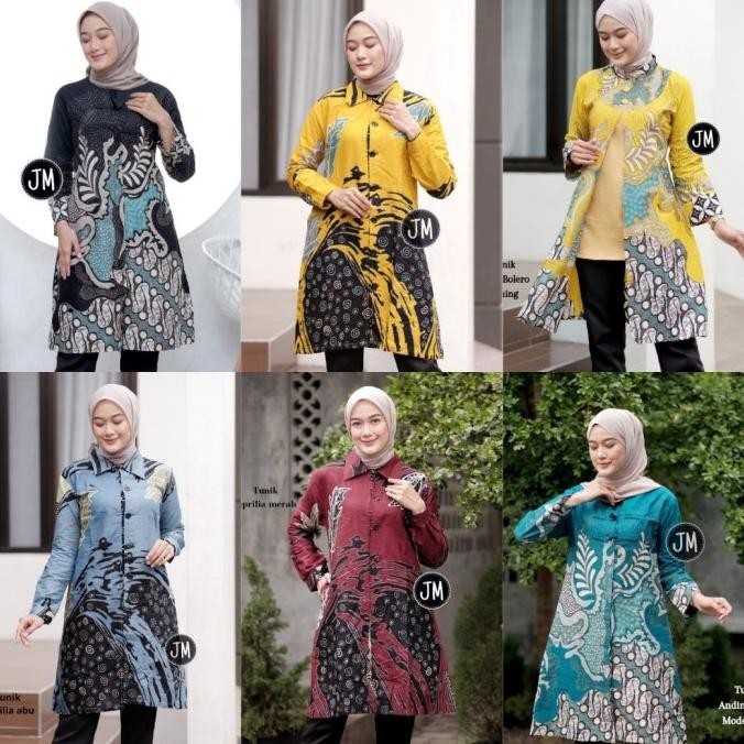 Model baru - Baju Kerja Atasan Wanita Batik Tunik Fashion Muslim Katun - Randoom, M ~