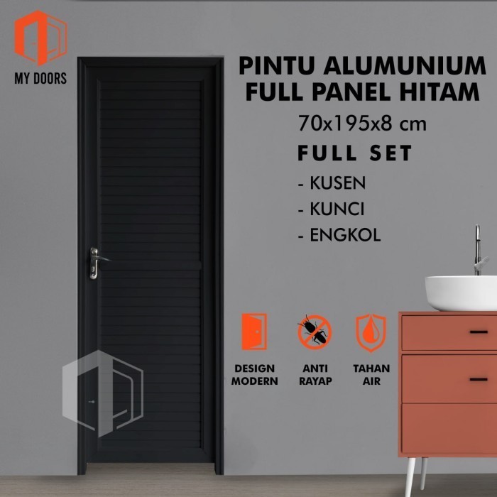 Terlaris Pintu Kamar Mandi Aluminium Minimalis Full Panel + Kunci Handel Mewah