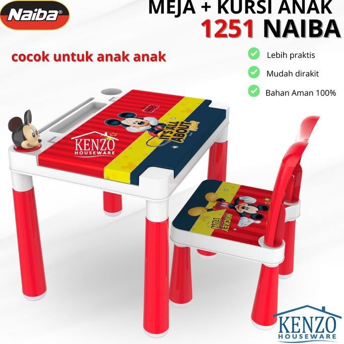 Meja + Kursi Belajar Plastik Portable Meja Anak Karakter Lucu Naiba